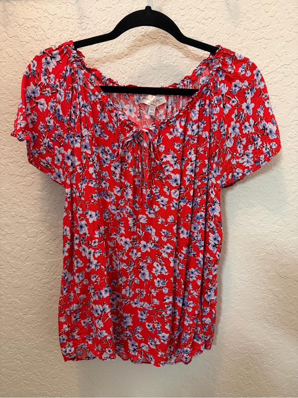 Chelsea & Theodore Red Floral Peasant Blouse
